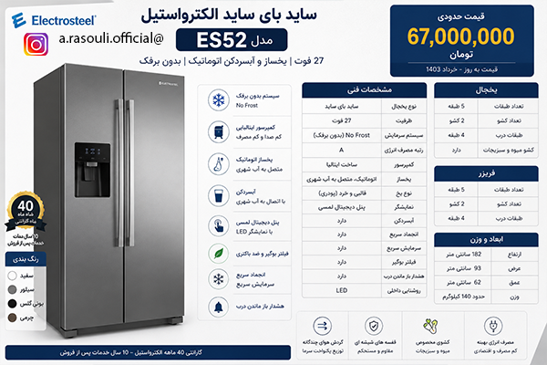 قیمت ساید بای ساید الکترواستیل